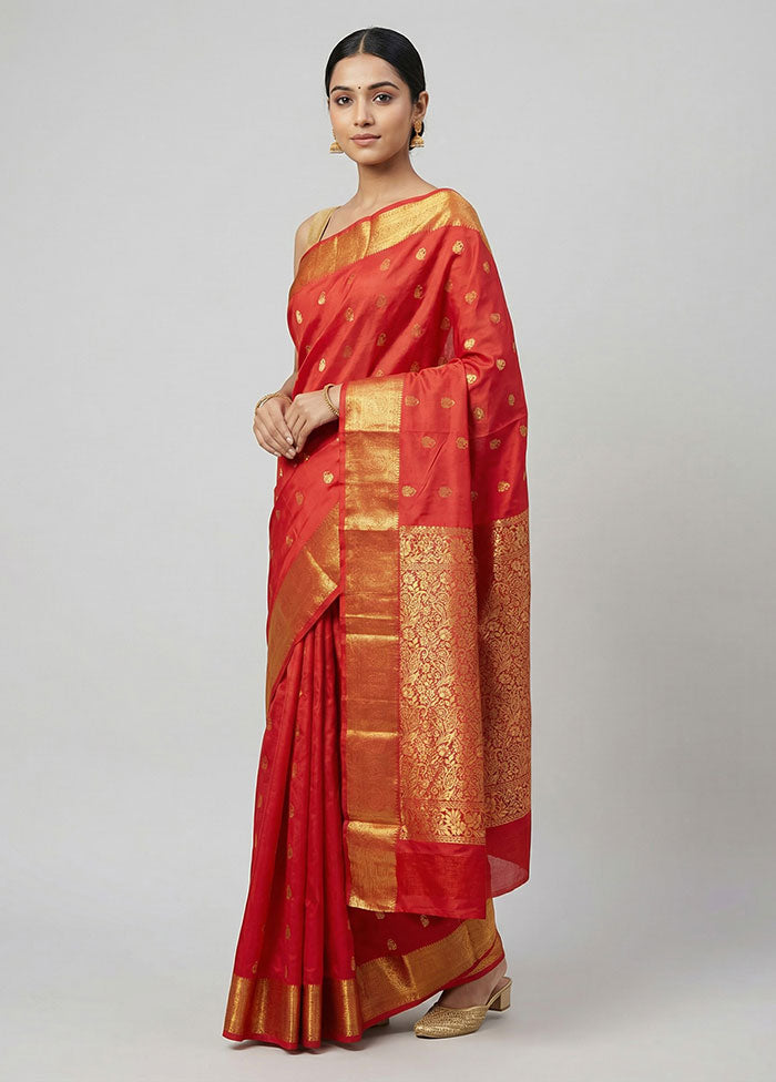 Red Kanjivaram Silk Saree With Blouse Piece