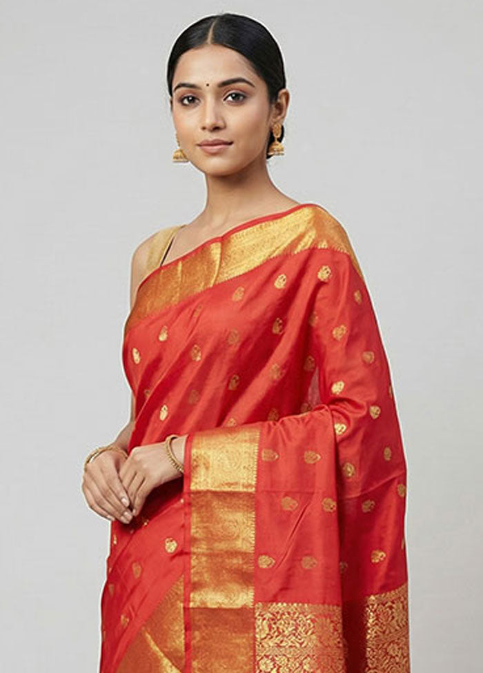 Red Kanjivaram Silk Saree With Blouse Piece