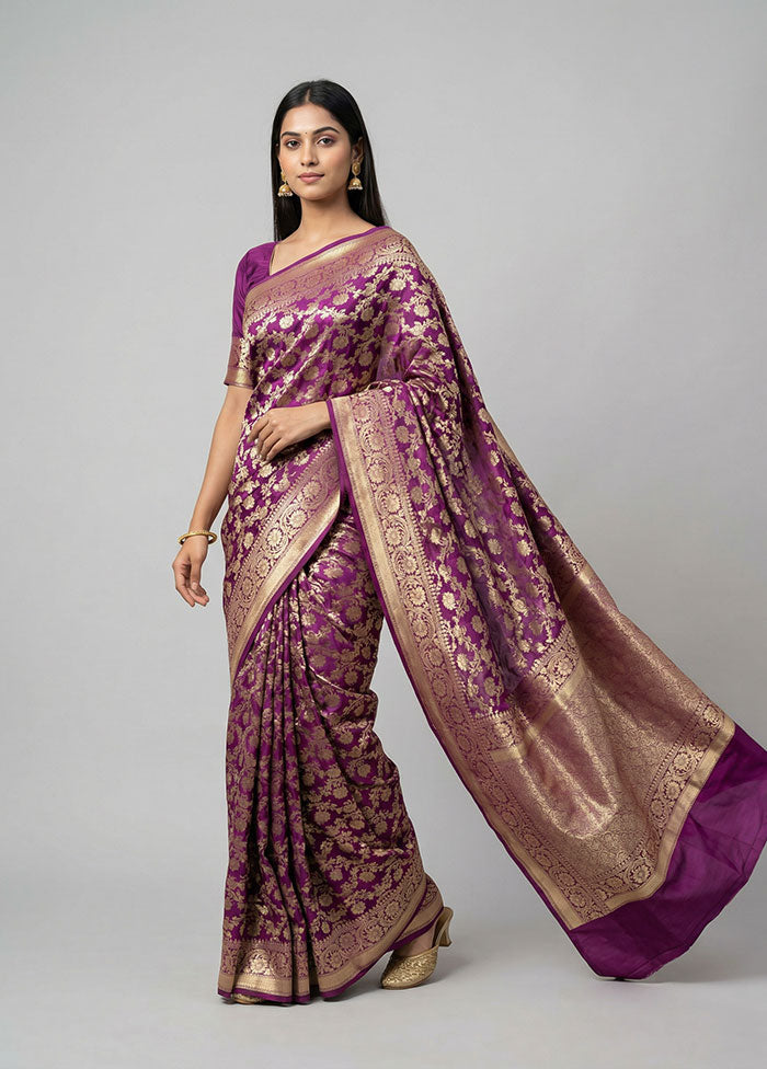 Purple Handloom Uppada Pure Silk Saree With Blouse Piece
