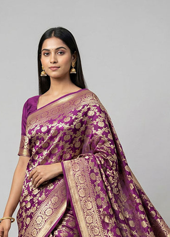 Purple Handloom Uppada Pure Silk Saree With Blouse Piece