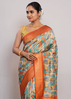 Multicolor Dupion Silk Saree With Blouse Piece