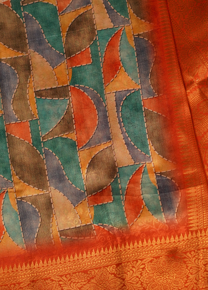 Multicolor Dupion Silk Saree With Blouse Piece