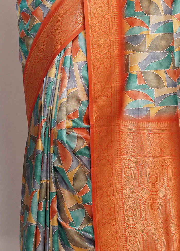 Multicolor Dupion Silk Saree With Blouse Piece