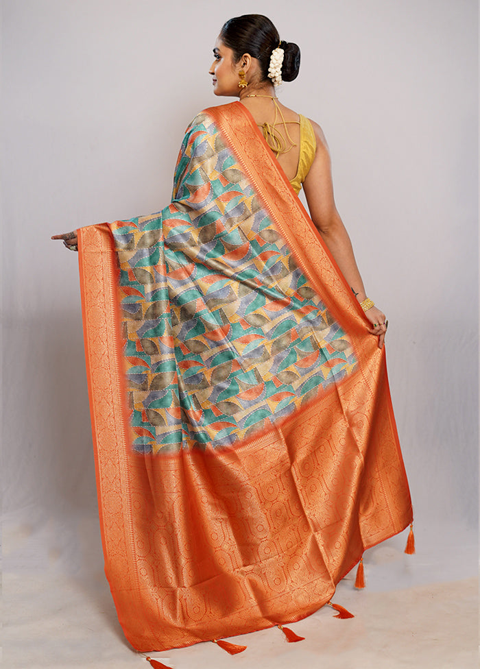 Multicolor Dupion Silk Saree With Blouse Piece