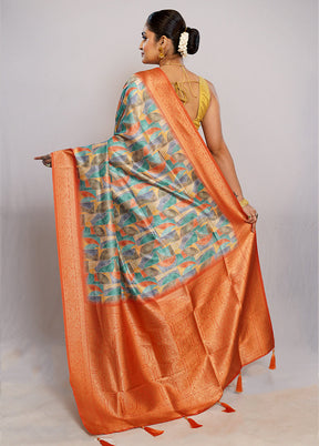 Multicolor Dupion Silk Saree With Blouse Piece