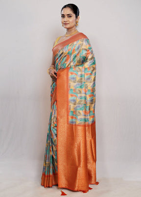 Multicolor Dupion Silk Saree With Blouse Piece