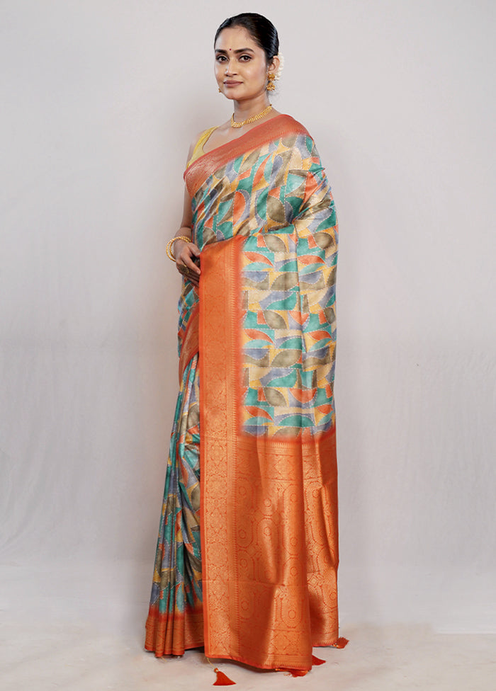 Multicolor Dupion Silk Saree With Blouse Piece