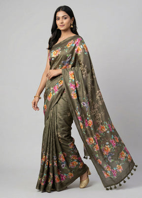 Purple Handloom Tussar Pure Silk Saree With Blouse Piece