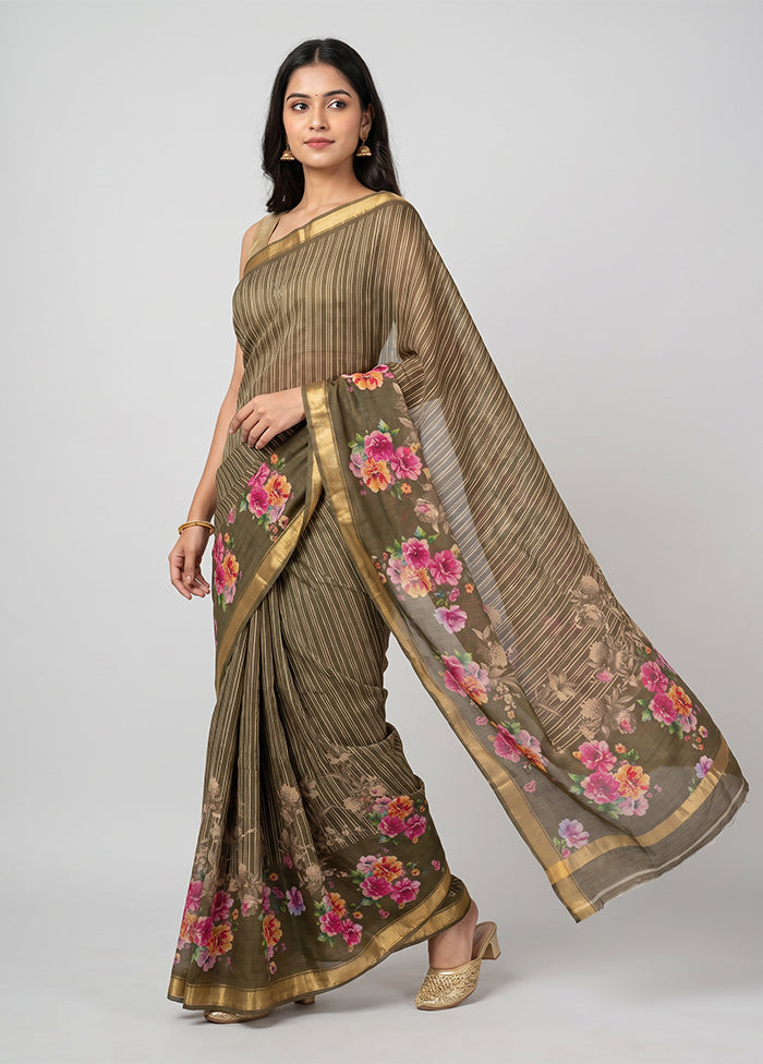 Cream Handloom Tussar Pure Silk Saree With Blouse Piece