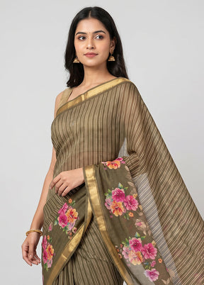 Cream Handloom Tussar Pure Silk Saree With Blouse Piece