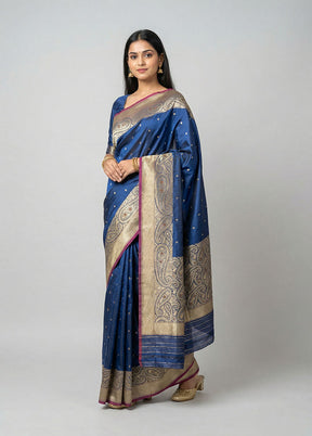 Blue Handloom Katan Pure Silk Saree With Blouse Piece