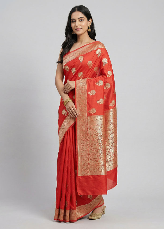 Red Katan Silk Saree With Blouse Piece