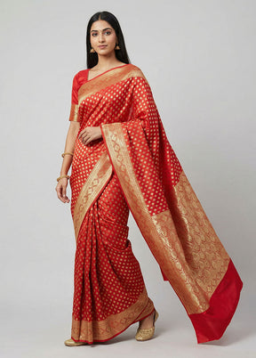 Pink Banarasi Silk Saree With Blouse Piece