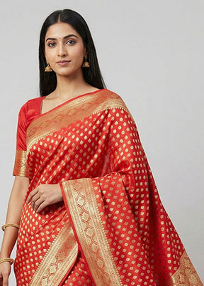 Pink Banarasi Silk Saree With Blouse Piece