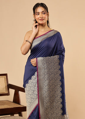 Blue Katan Silk Saree With Blouse Piece
