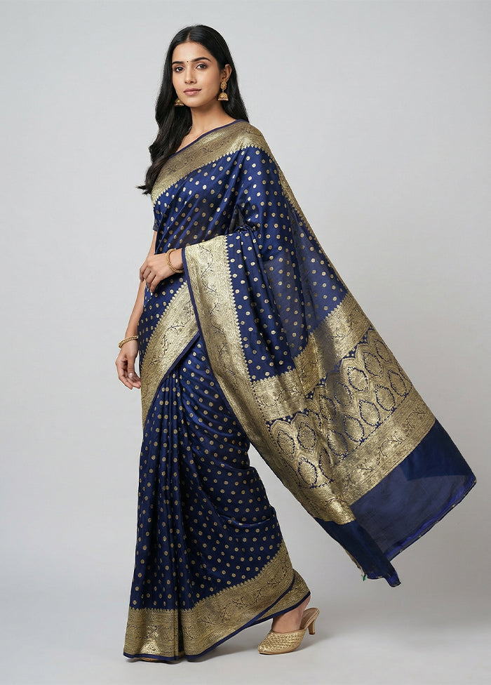 Blue Handloom Banarasi Silk Saree With Blouse Piece