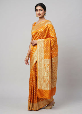 Yellow Handloom Banarasi Pure Silk Saree With Blouse Piece