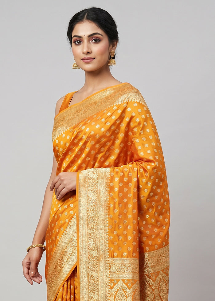 Yellow Handloom Banarasi Pure Silk Saree With Blouse Piece