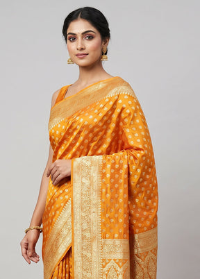 Yellow Handloom Banarasi Pure Silk Saree With Blouse Piece