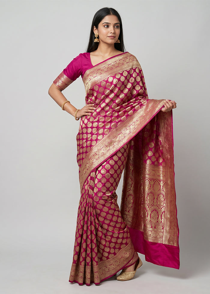 Pink Handloom Banarasi Pure Silk Saree With Blouse Piece
