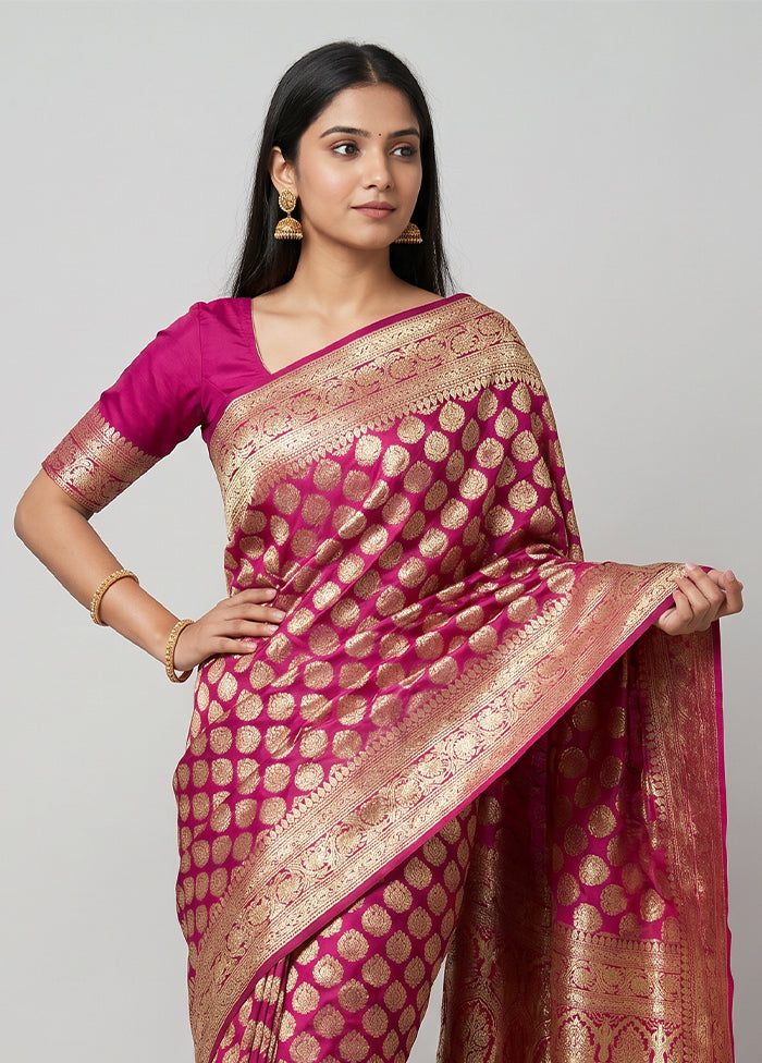 Pink Handloom Banarasi Pure Silk Saree With Blouse Piece