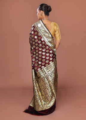 Maroon Banarasi Silk Saree With Blouse Piece