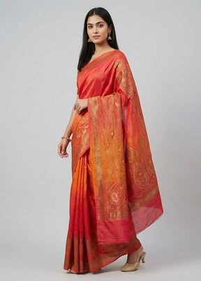 Pink Handloom Tussar Pure Silk Saree With Blouse Piece