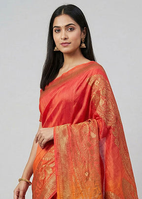 Pink Handloom Tussar Pure Silk Saree With Blouse Piece