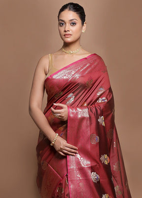 Maroon Kora Silk Saree With Blouse Piece
