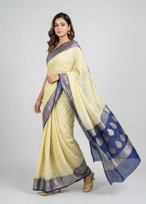 Cream Kora Silk Saree With Blouse Piece