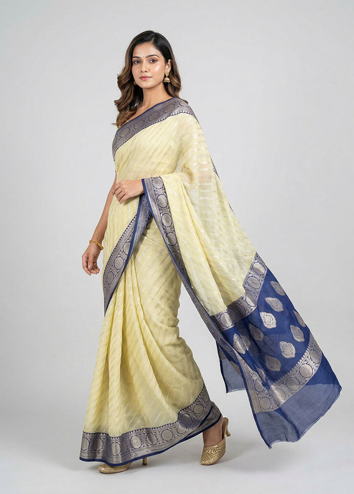 Cream Kora Silk Saree With Blouse Piece