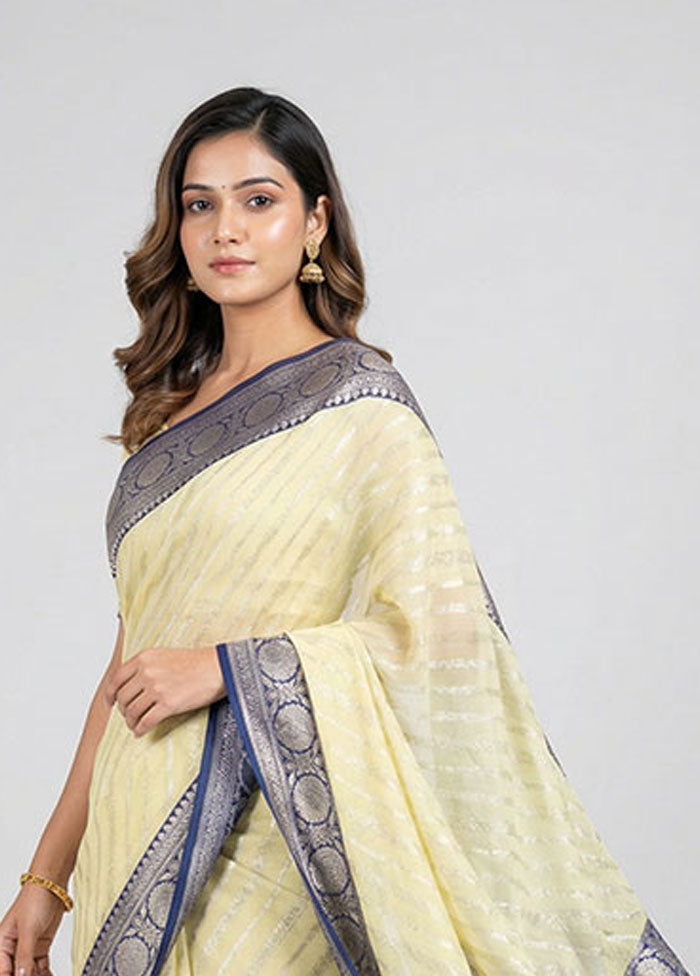 Cream Kora Silk Saree With Blouse Piece
