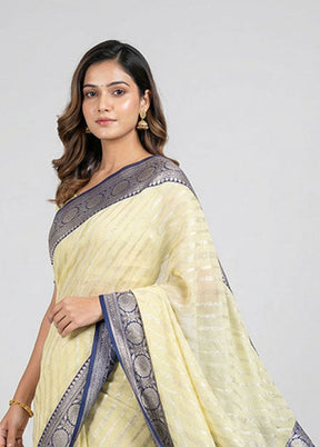 Cream Kora Silk Saree With Blouse Piece
