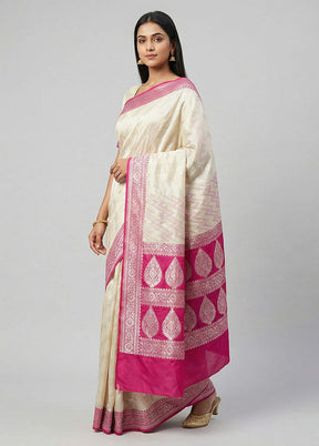 Cream Kora Silk Saree With Blouse Piece