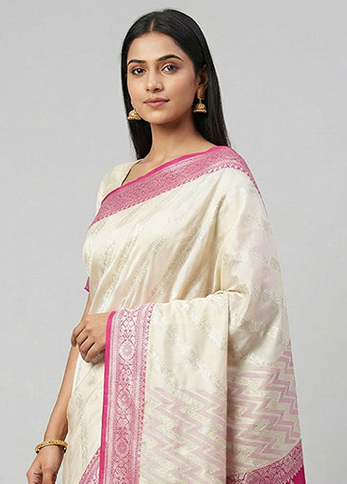 Cream Kora Silk Saree With Blouse Piece
