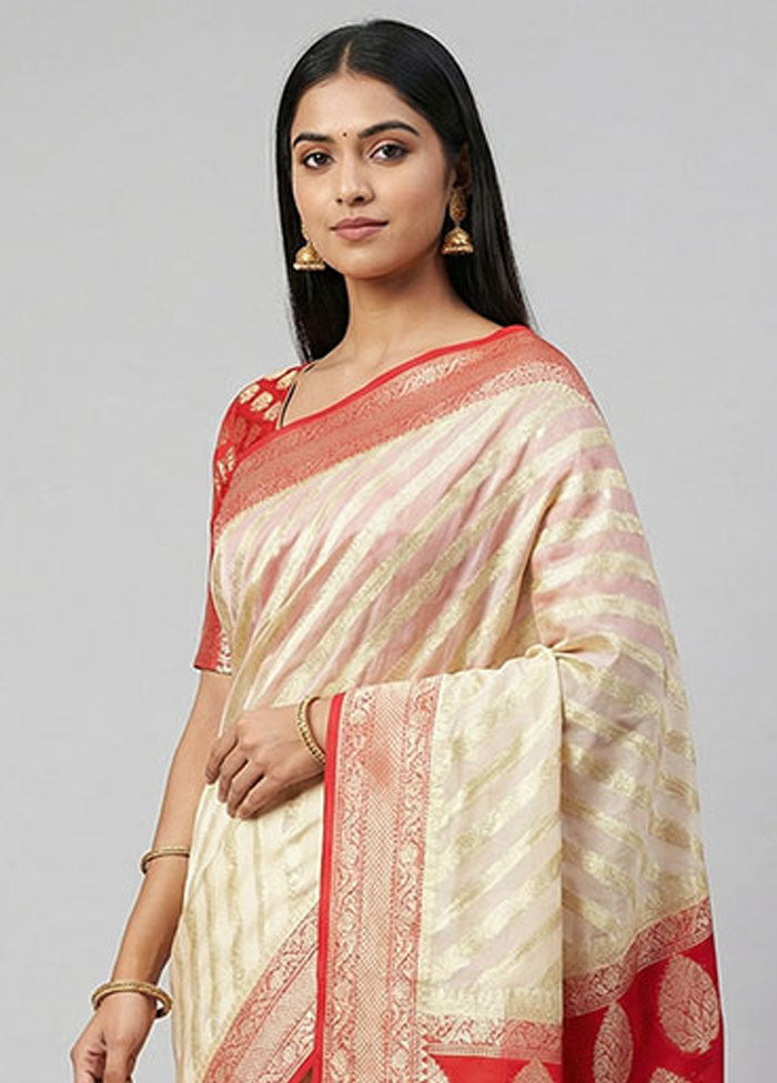 Cream Kora Silk Saree With Blouse Piece