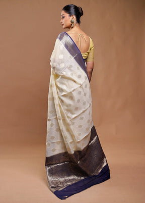Cream Kora Silk Saree With Blouse Piece