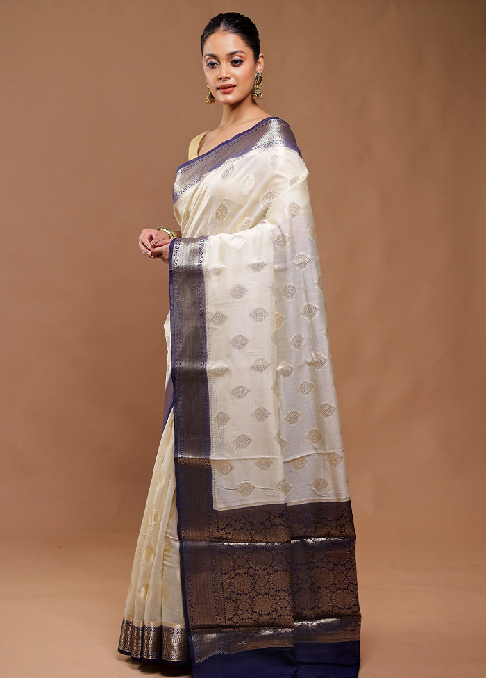Cream Kora Silk Saree With Blouse Piece