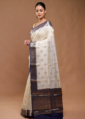 Cream Kora Silk Saree With Blouse Piece