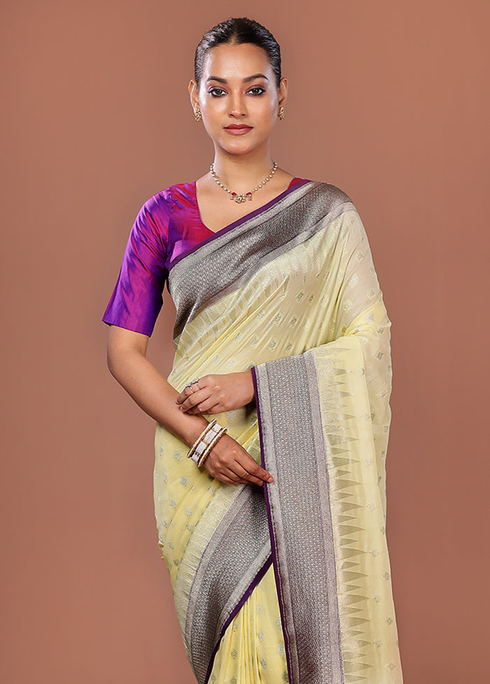 Yellow Kora Silk Saree With Blouse Piece