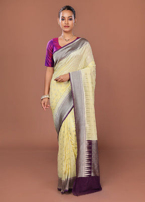Yellow Kora Silk Saree With Blouse Piece