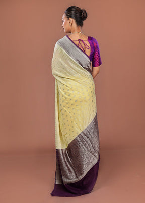 Yellow Kora Silk Saree With Blouse Piece