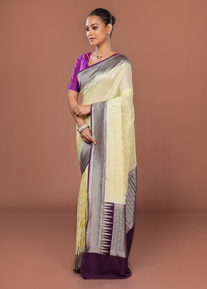 Yellow Kora Silk Saree With Blouse Piece
