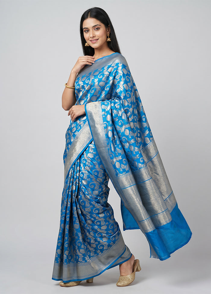 Blue Handloom Katan Pure Silk Saree With Blouse Piece