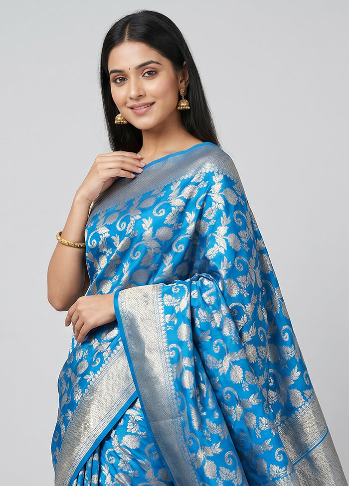 Blue Handloom Katan Pure Silk Saree With Blouse Piece