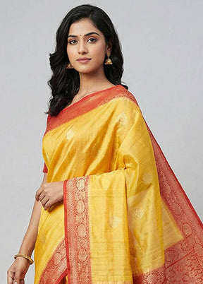 Yellow Handloom Tussar Pure Silk Saree With Blouse Piece