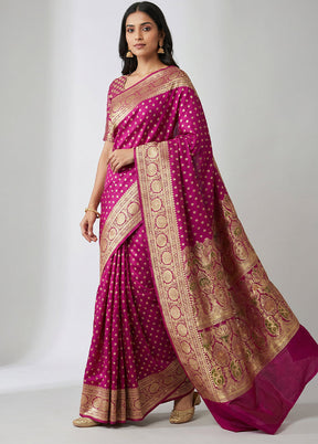 Purple Handloom Banarasi Pure Silk Saree With Blouse Piece