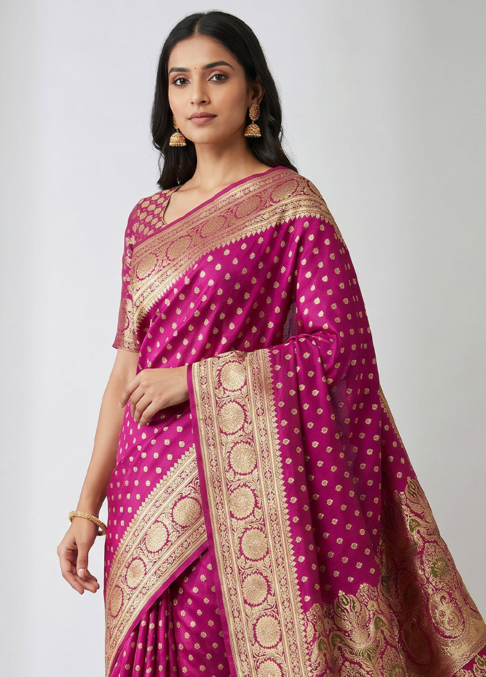 Purple Handloom Banarasi Pure Silk Saree With Blouse Piece