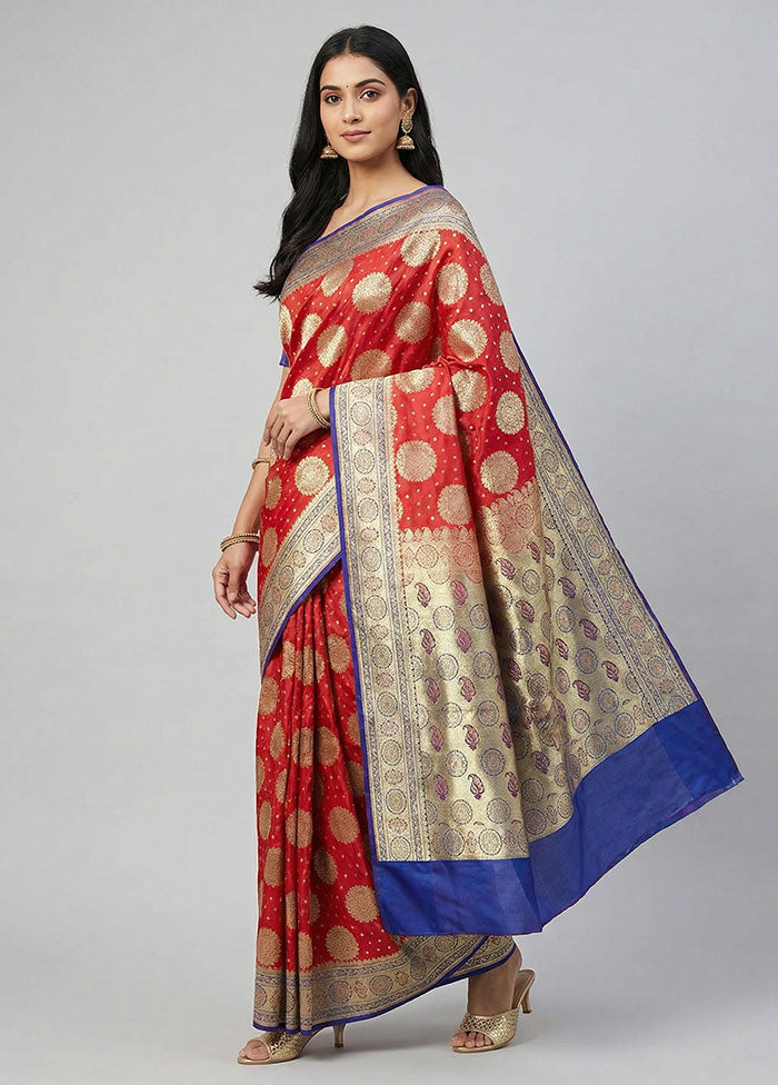 Pink Banarasi Silk Saree With Blouse Piece