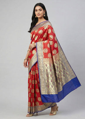Pink Banarasi Silk Saree With Blouse Piece
